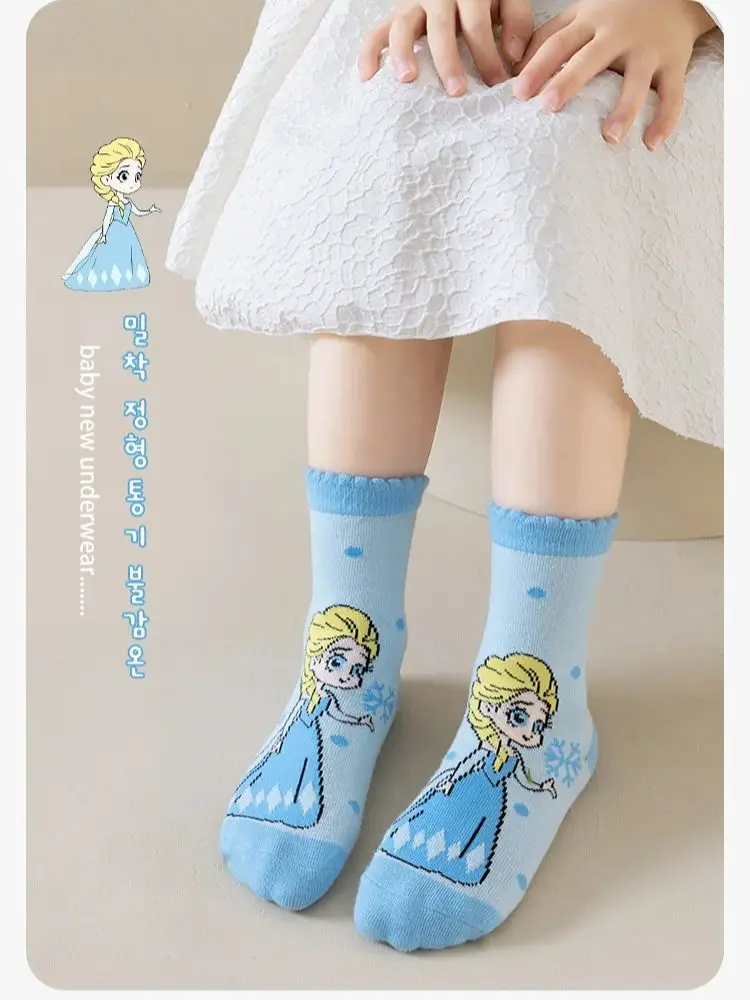 5Pairs Disney Elsa Kindersokken Cartoon Anime Prinses Elsa Meisjes Sokken Katoen Lente Herfst Winter Midden Buis Sokken Geschenken