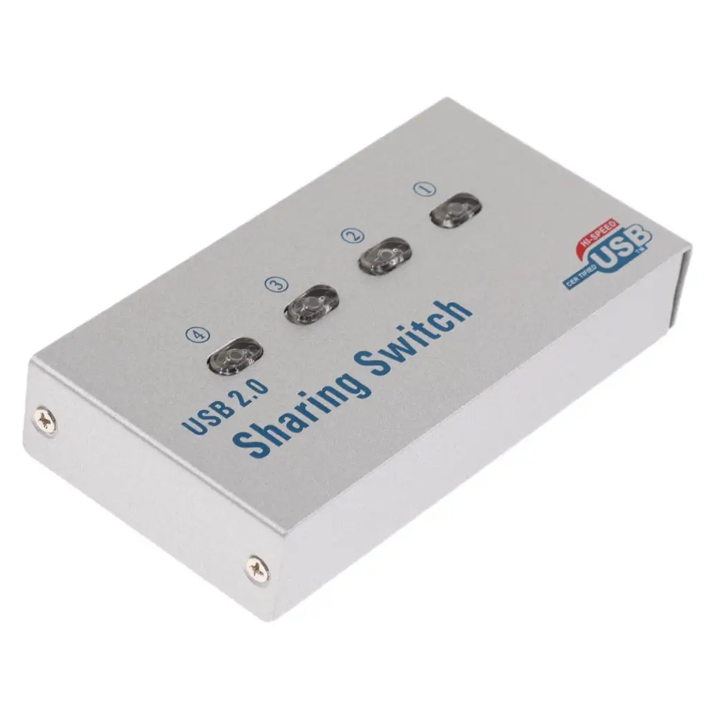 USB Auto Sharing Switch Hub 4 Port Alloy USB Splitter Adapter Multi-computer Printer Sharing Device