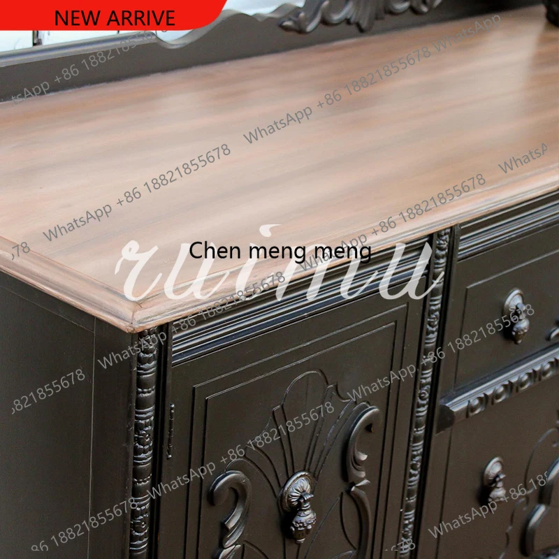 

D178 French contrasting color engraved entrance cabinet partition medieval living room wall locker dining side cabinet