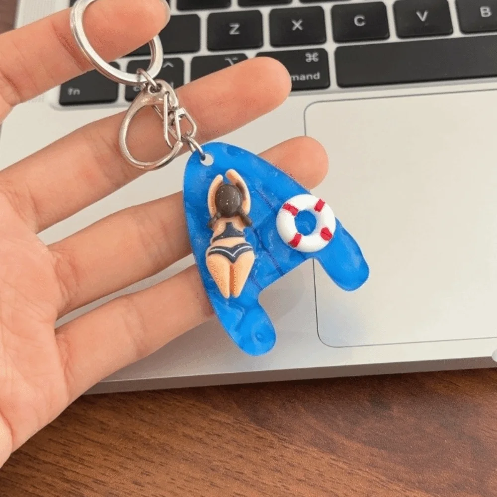 Cute Acrylic Pool Floating Board Keychain Alloy Decorative Swimming Figure Pendant Creative Blue Yellow Bag Charm Daily Use