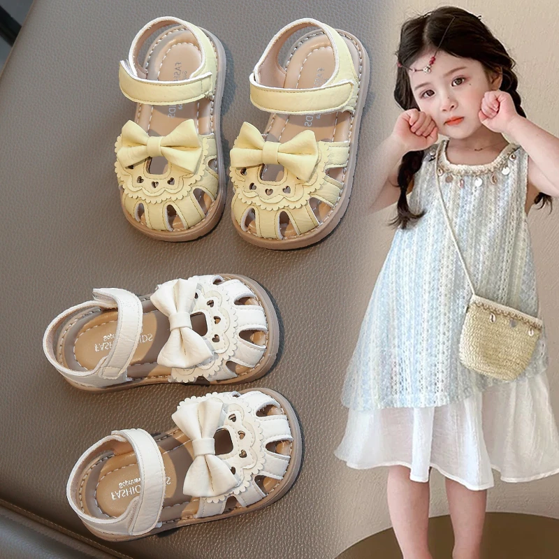 

Girls' Sandals Summer Soft Bottom Baby Princess Bow 2025 Summer New Children's Shoes Girls' Beach Shoes