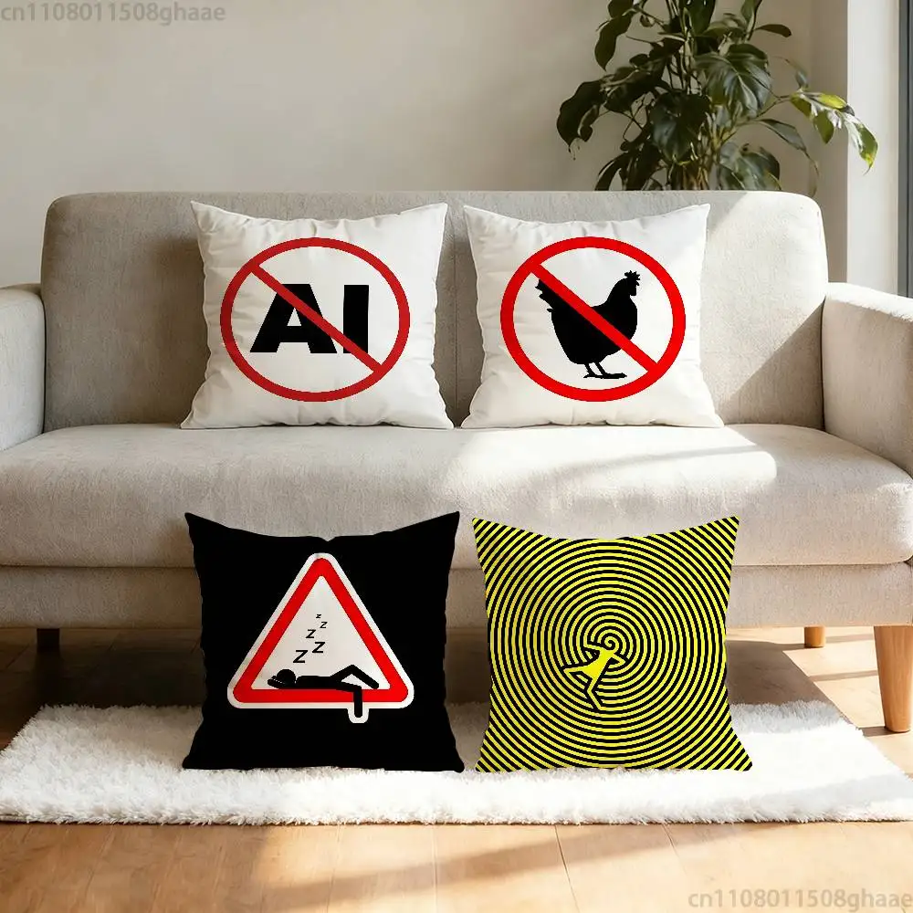Warning Icon Danger Banning Pillow Case Sofa Living Room Bedroom Headboard Backrest Cushion Square Cushion Nap Time