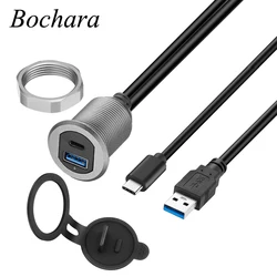 Bochara USB3.0 Male to Female+Type C 3.1 3.0 Male to Female Extension Cable Aluminum Alloy Flush Mount Panel  With Indicator