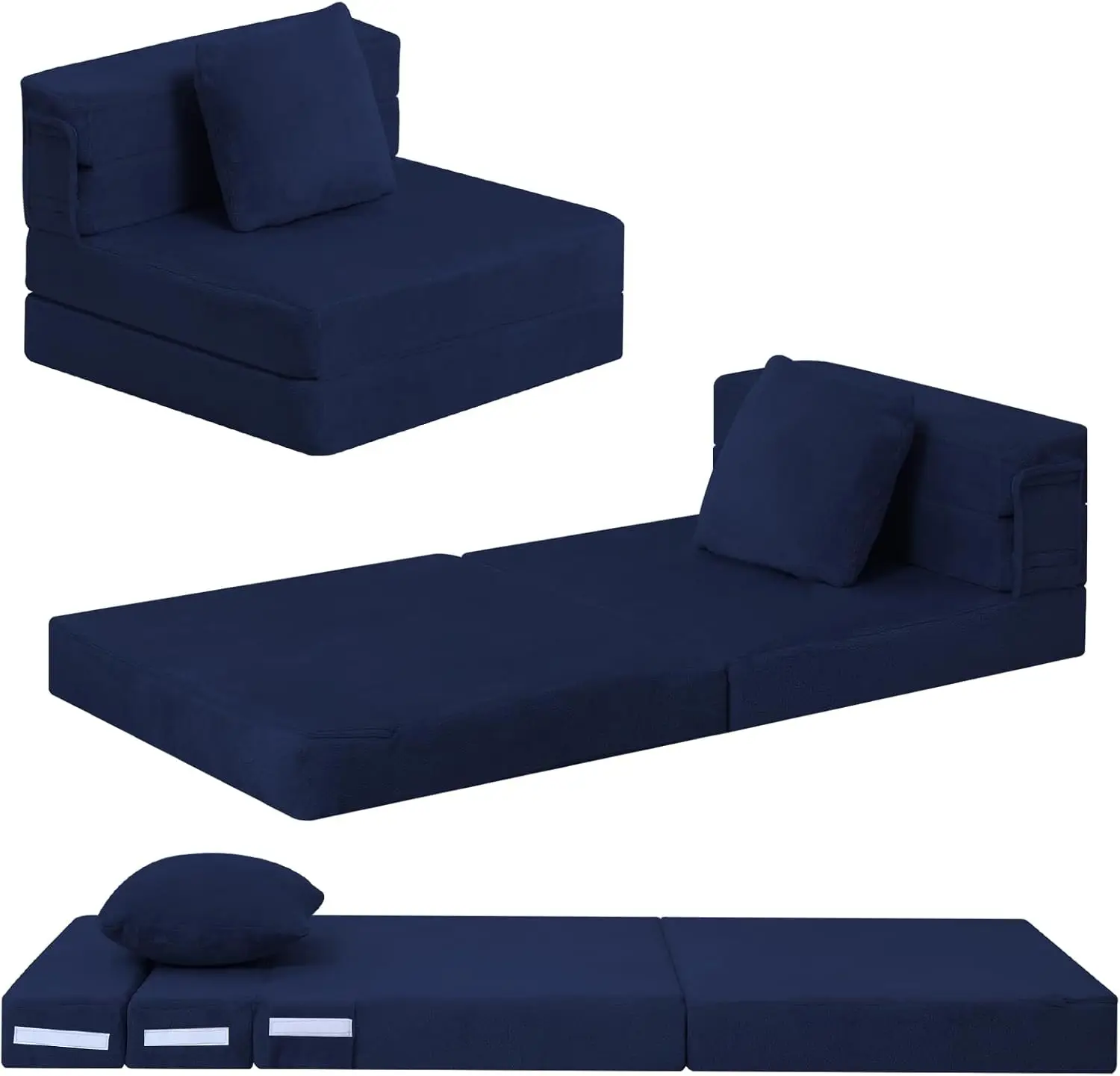 

Foldable Futon Chair Bed for Kids, Toddler Sofa Mattress, Convertible Foam Floor Couch, Tri-fold Sleeping Mattress in Navy