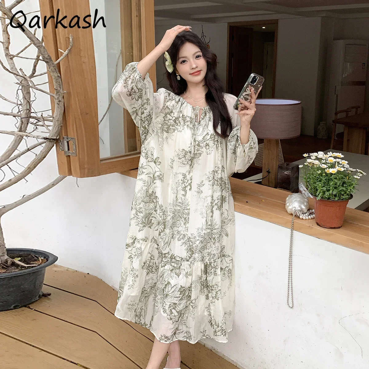 Floral Printed Dresses Women French Retro Summer New Design Loose Oversized 3XL Flesh-covering Fashionable A-line Cozy Casual