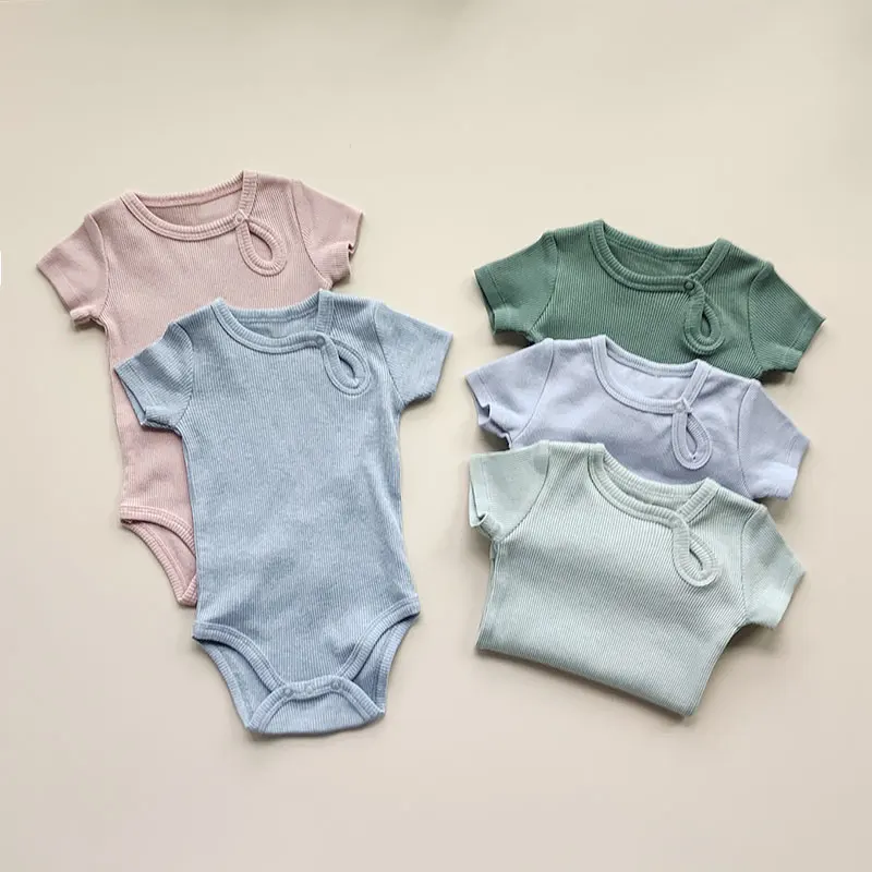 Baby Rompers Summer Solid Infant Boy One-piece Short Sleeve New Born Cotton Clothes Baby Girl Bodysuit Infant Onesies