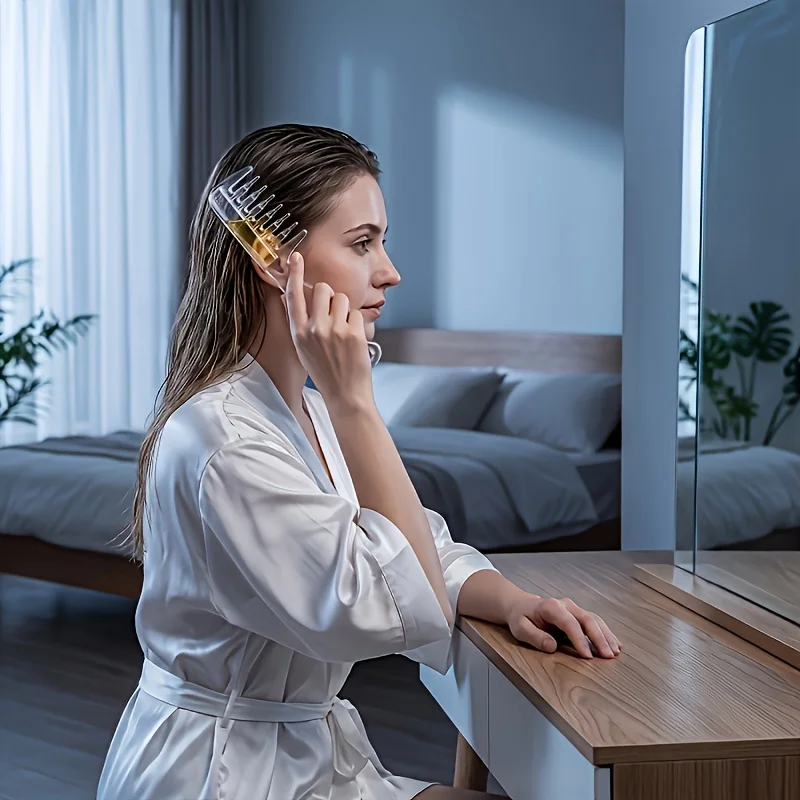 Tragbarer Transparenter Haarwurzelkamm mit Flüssigkeitsführung, Kopfhaut-Massagekamm, Haaröl-Serum-Bürste, Anti-Leck-Haarpflege-Werkzeug – Detail 5
