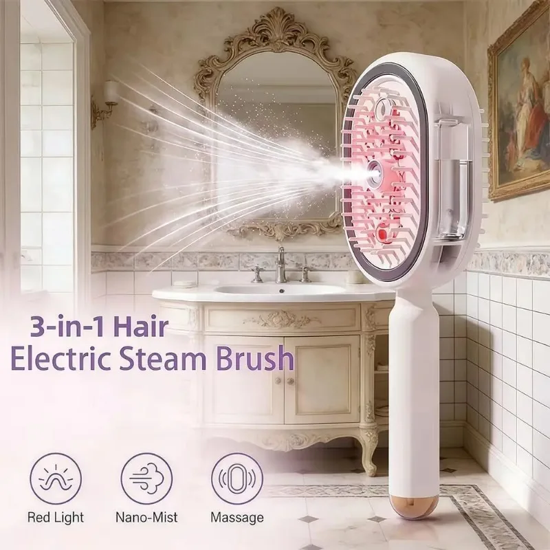 Electric Steam Hair Brush Comb&Mist Function Simultaneously Stronger Ion Technology Less Breakage No Residue for Beautiful Hair