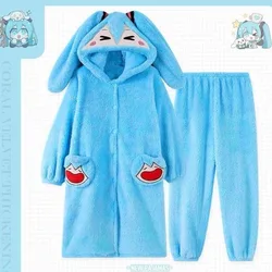 Hatsune Miku cartoon thickened nightgown creative personality coral velvet pajamas couple home clothes set kawaii cloak blanket