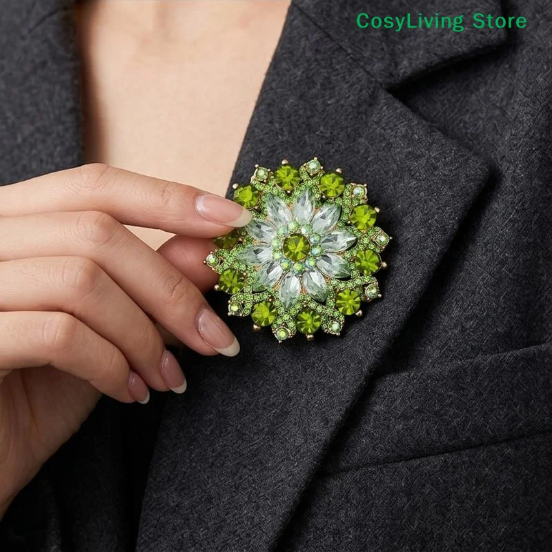 [CL]Sunflower Luxury Green Rhinestone Brooches For Women 4 Color Flower Plant Lapel Pins Party Jewelry Clothing Accessories[CL]