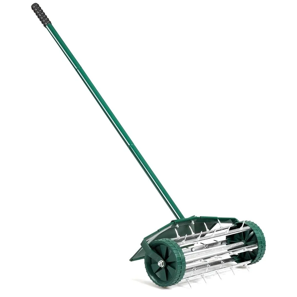 Rolling Lawn Aerator Manual Grass Spikes Roller with Non Slip Handle Heavy Duty Outdoor Lawn Tool (with Fender 43 x 20