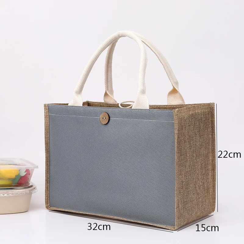 Burlap Tote Bag With Button Large Capacity Gift Handbag Eco-friendly Reusable Shopping Bag Women Hemp Bag