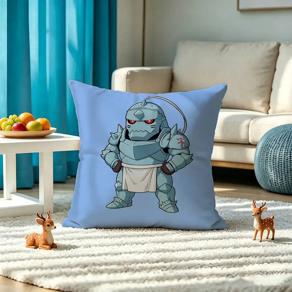F-Fullmetal Alchemist Alphonse Elric Square Double-Sided printed Pillow Case Bedroom Bedside Pillow Sofa Cushion Cover