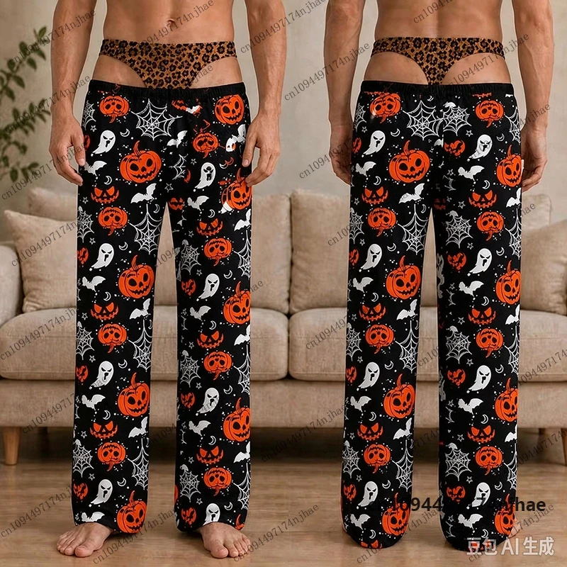 Halloween-Spaß: Pyjamahose mit lustigem Motiv für Herren, Damen, Kinder und Erwachsene – Kürbis, Geist, Fledermaus, Skelett – lässige lange Hose – Detail 10
