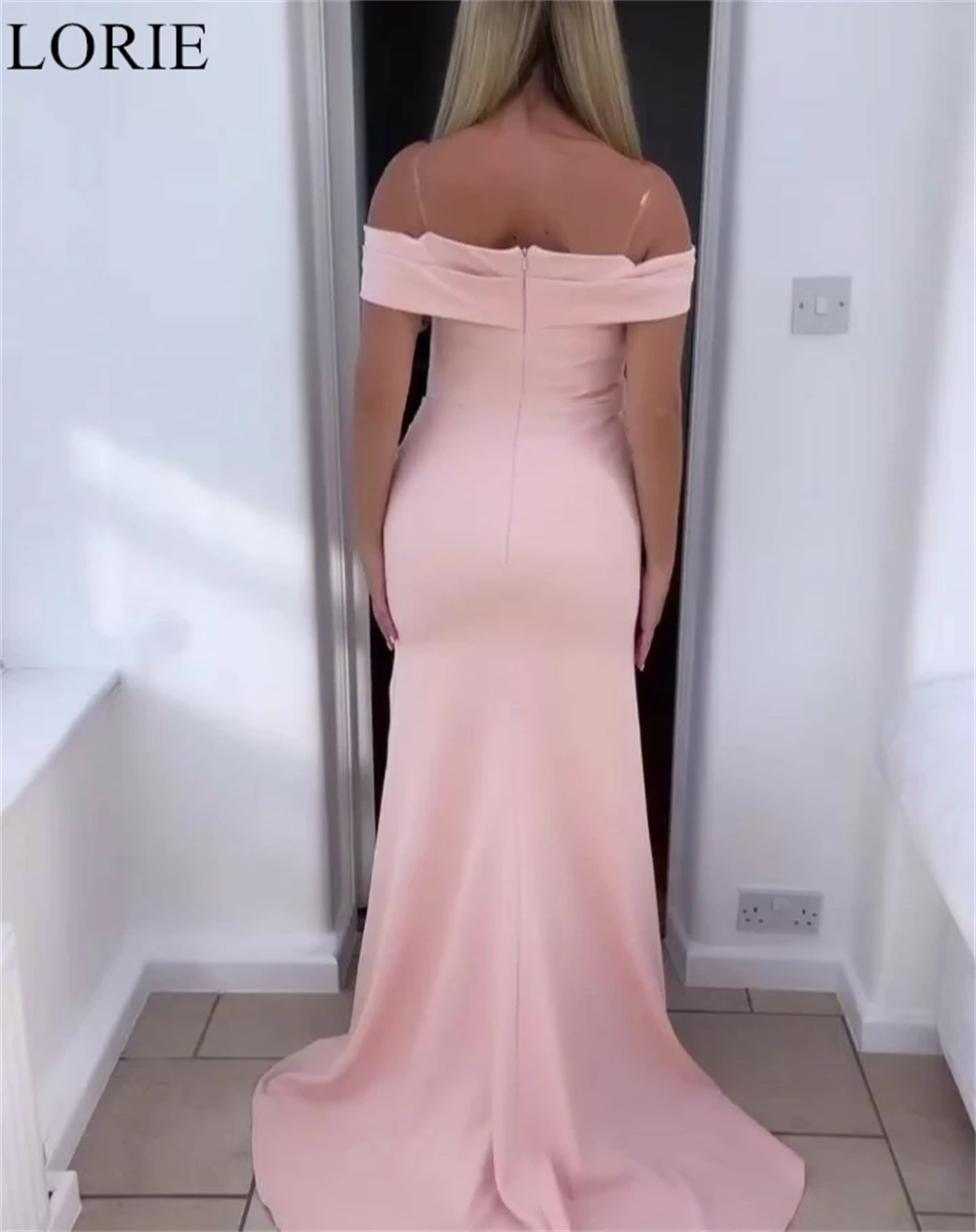 LORIE Elegant Pink Satin Bridesmaid Dresses Off Shoulder Draped Side Slit Mermaid 2024 Long Wedding Party Prom Gowns Customized