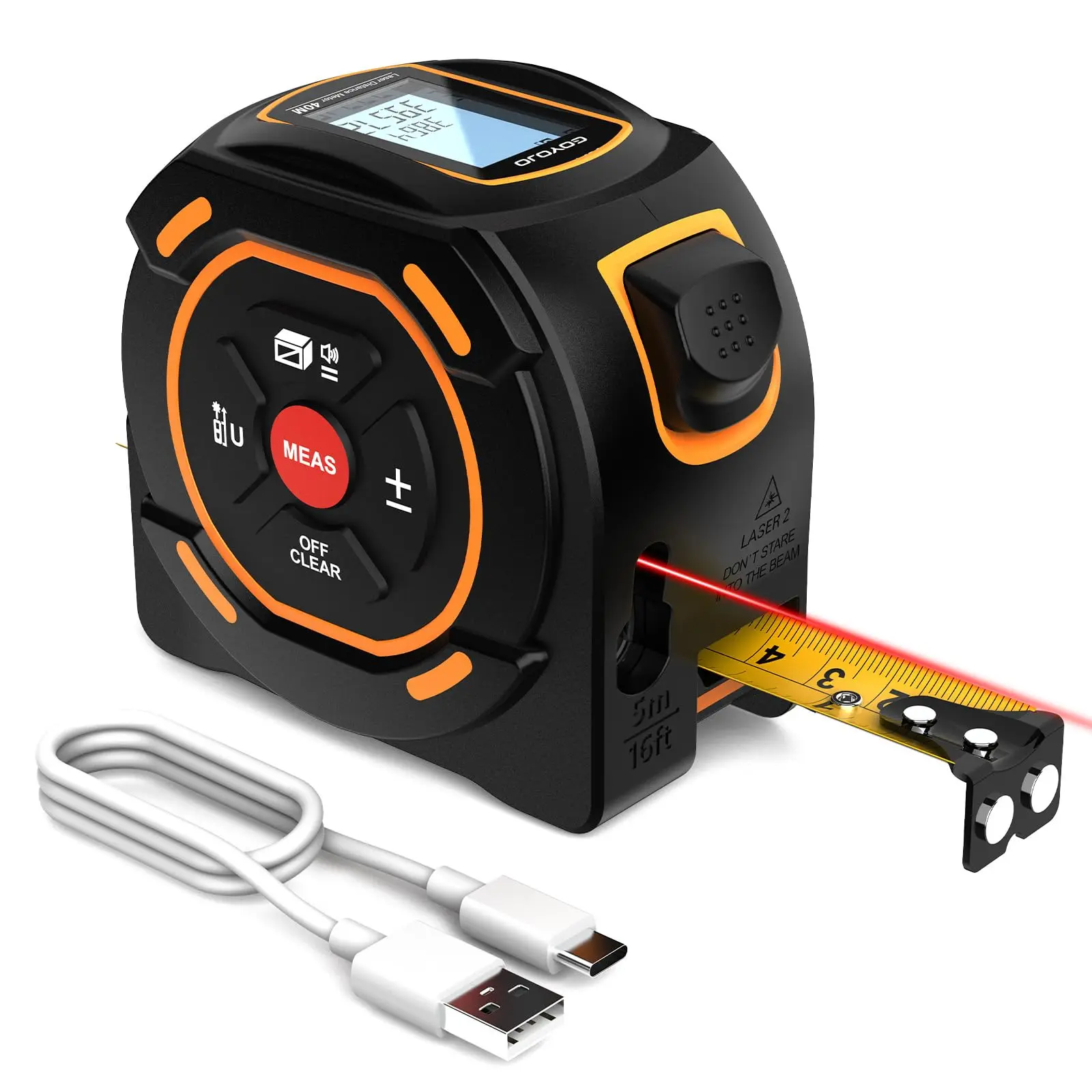 

Digital Laser Tape Measure with Type-C Charging Tape Measure 2 in 1 Tools Area Measuring Self-Locking Tape for DIY Woodworker