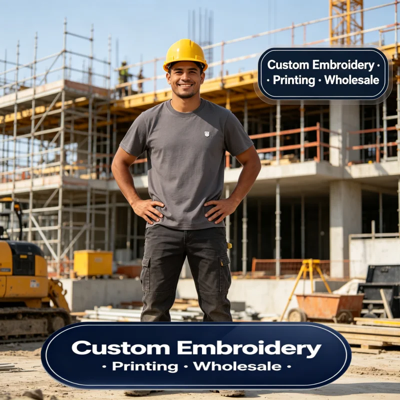 Workwear Pure Cotton T Shirt Custom Printing Embroidery Wholesale Construction Uniform Men Heavy Duty