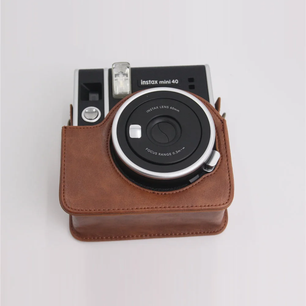 Fujifilm instax mini 40用ショルダーストラップ付きレトロカメラバッグ,保護カバー,黒,茶色,ピンク