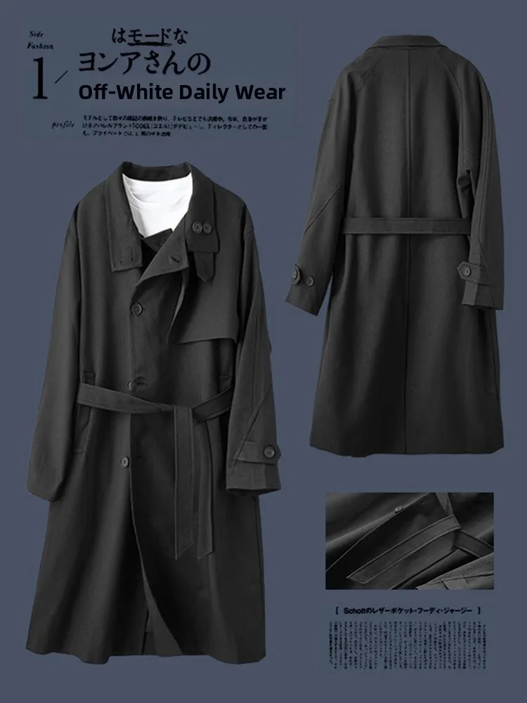 

Мужское пальто в стиле ретро с отложным воротником и вставками на плечах, осенне-зимнее, средней длины, ветровка