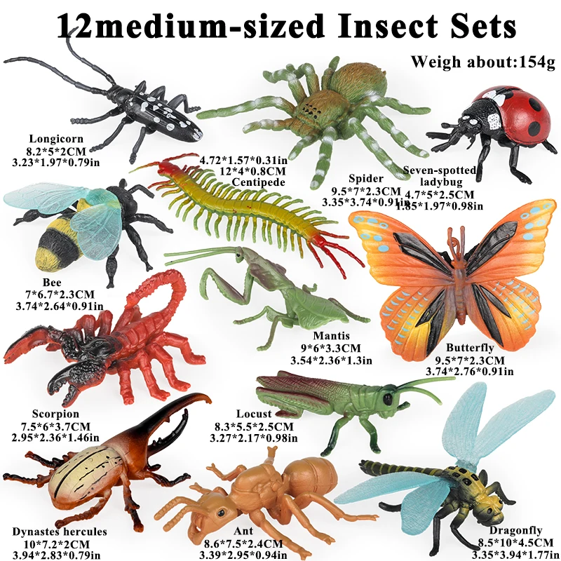 Oenux Nieuwe Insecten Dieren Set Actiefiguren Bos Vlinder Bee Spider Lieveheersbeestje Bidsprinkhaan Model Beeldjes Kinderen Onderwijs Gift Speelgoed