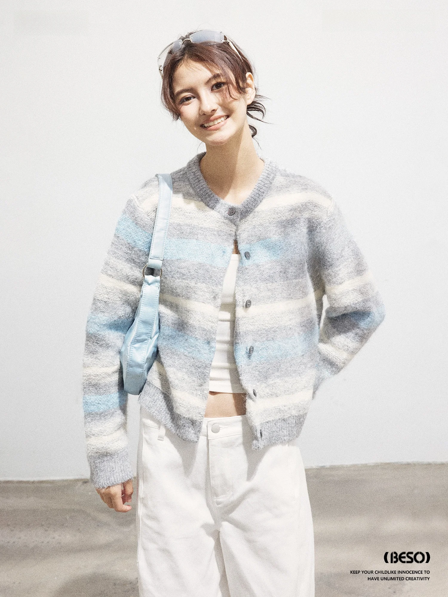 

BESOBER Original adient Color Blo Blue ey Women's Knitted Sweater Casual Autumn Winter ort Cardigan Warmth Flattering