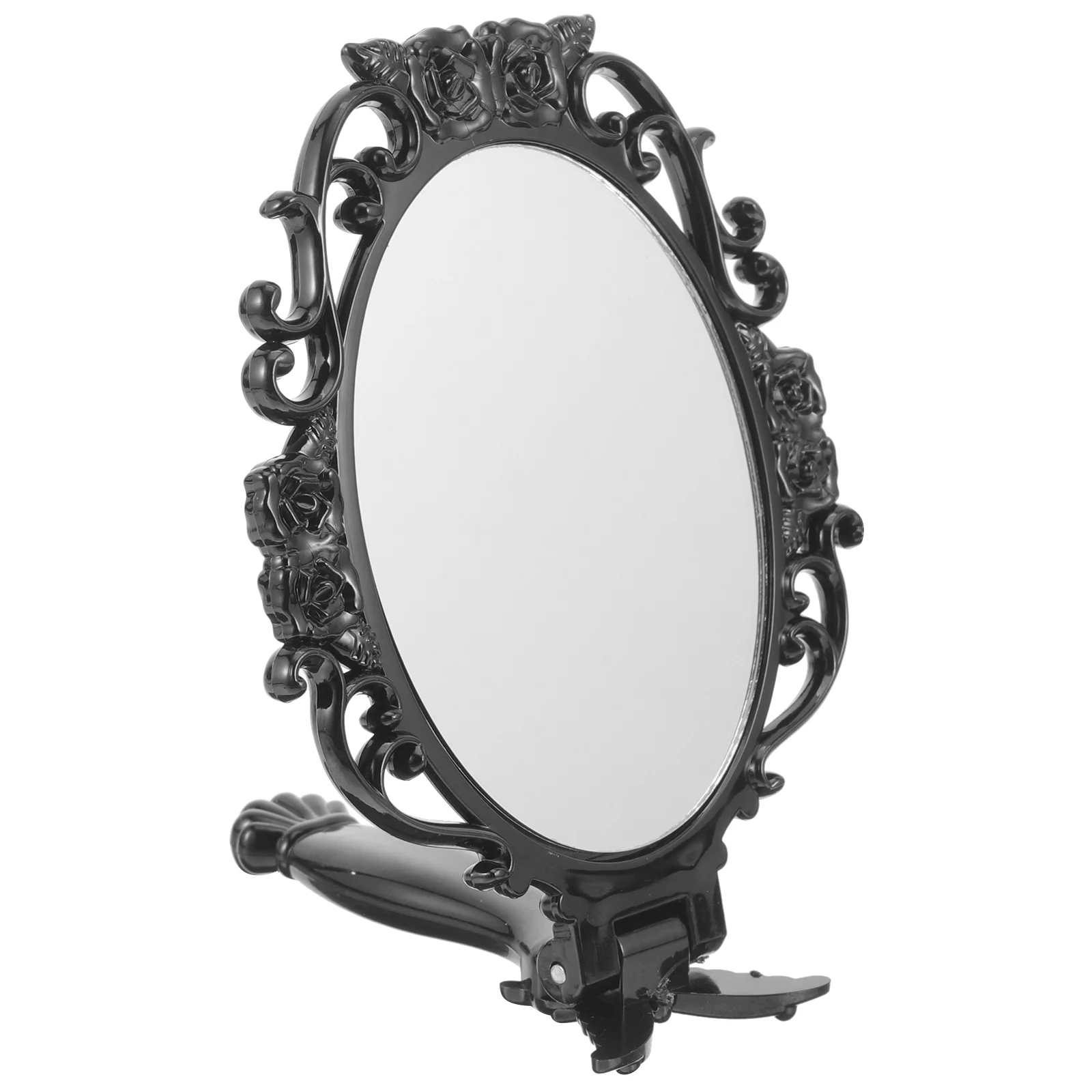 

Retro Vanity Mirror Flower Hand Handheld Makeup for Folding Desktop Ornate