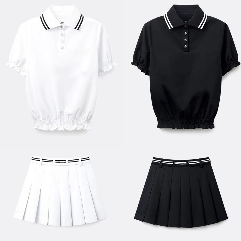 2026 Fashion Korean Women's Golf Short Sleeve Baseball Set with Skirt for Sports Casual Comfortable Lightweight Versatile