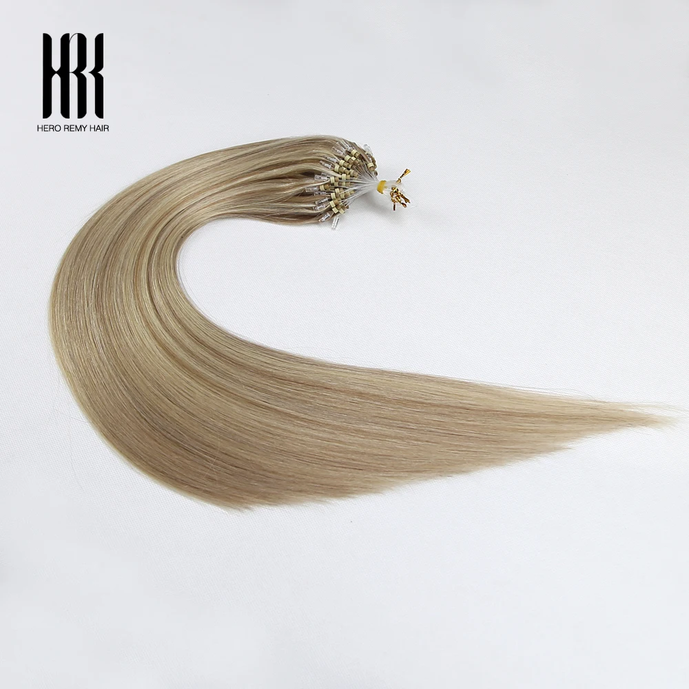 Blonde Micro Loop Hair Extensions Remy Human Hair Invisible Fishing Line Straight Silky Thick Full Head Natural 16-22 Inch 0.8g