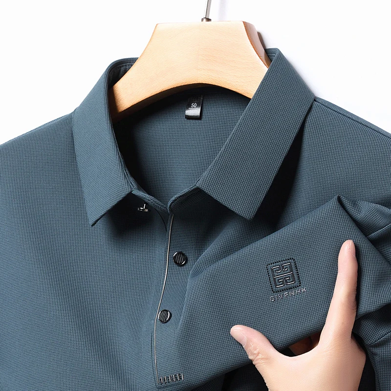 

High end long sleeved men's polo shirt autumn fashion flip collar brand design printed silk top comfortable casual Paul T-shirt