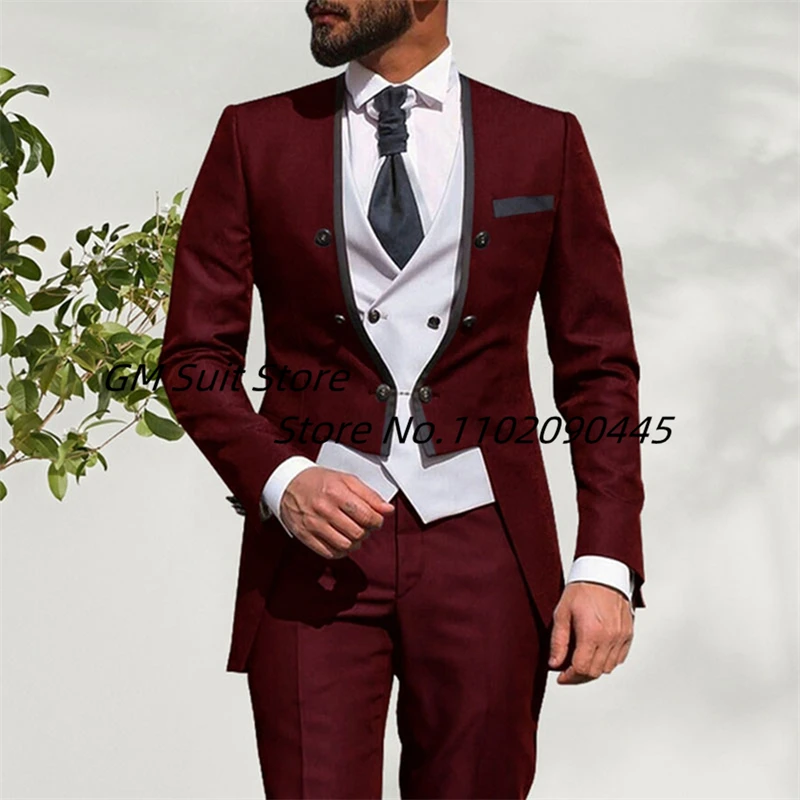 

Suits For Men 3 Piece Luxury Tailcoat Slim Fit Jacket Vest Trousers 2022 New Groom Wedding Tuxedo