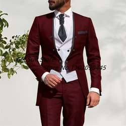 Suits For Men 3 Piece Luxury Tailcoat Slim Fit Jacket Vest Trousers 2022 New Groom Wedding Tuxedo