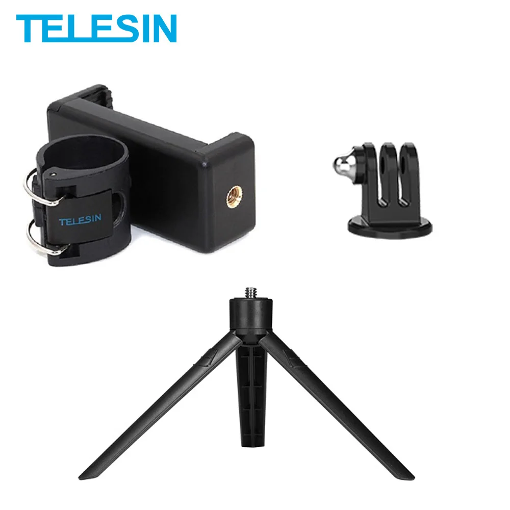 TELESIN Mini Tripod Adapter Magic Arm Phone Remote Shutter Release Clip Holder With 1/4 Screw For GoPro Insta360 Osmo Action