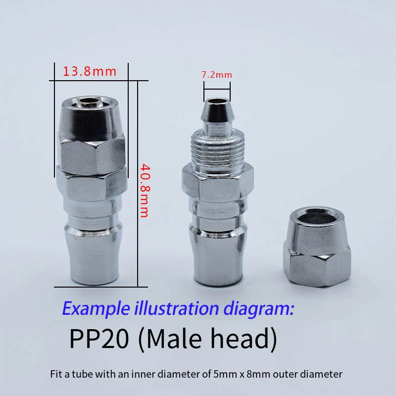 

SP20 Pneumatic Quick Connector, Male Female Coupler with 8*5mm PU Tube, Type C Push-in Fitting for Air Tools
