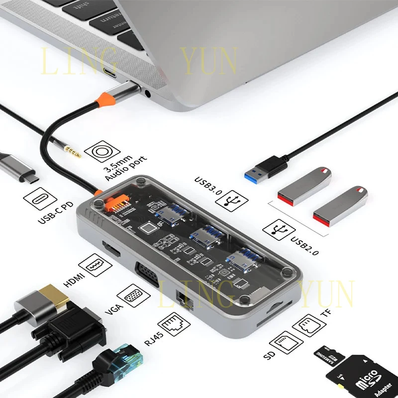 Z  Basix 10 in 1 USB C HUB 4K30Hz Dock Station Type C to HDMI-Compatible RJ45 Ether