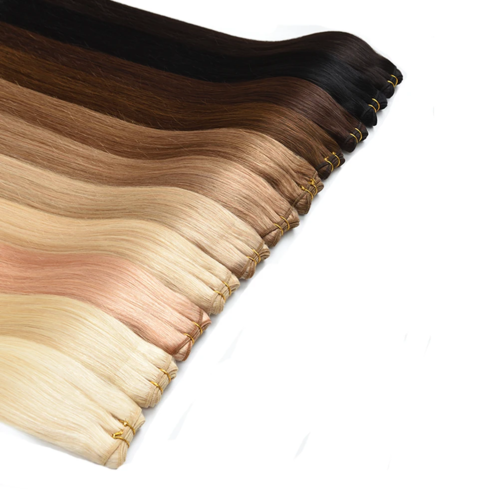 Wholesale Different Color Russian Straight Human Hair Weft Extensions Double Drawn 18-24inch