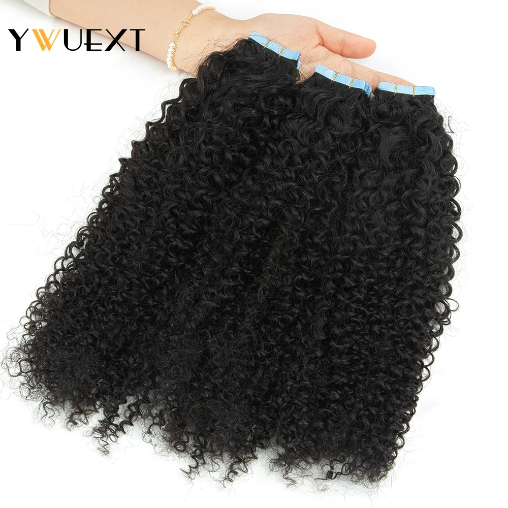 YWUEXT Kinky Curly เทปต่อผมมนุษย์ 10 "-24" Afro Curl Remy ผิว Weft เทปธรรมชาติสี