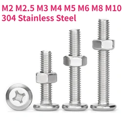 M2 M2.5 M3 M4 M5 M6 M8 M10 304 Stainless Steel Phillips Cross Large Flat Head Screw Bolt Furniture Rivet Hexagon Nuts Set