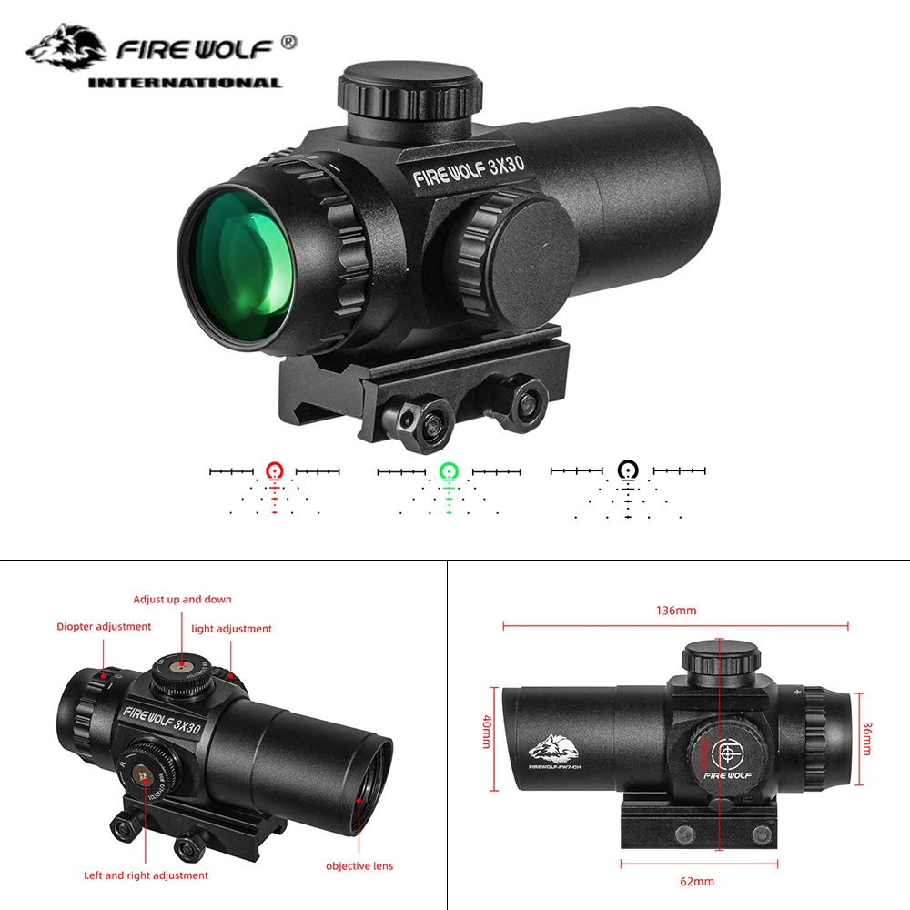 

FIRE WOLF Hunting Optics sight 1/2 MOA 3X30 Prism rifle Scope Compact Hunting Prism Waterproof 1000G Shots for Red dot