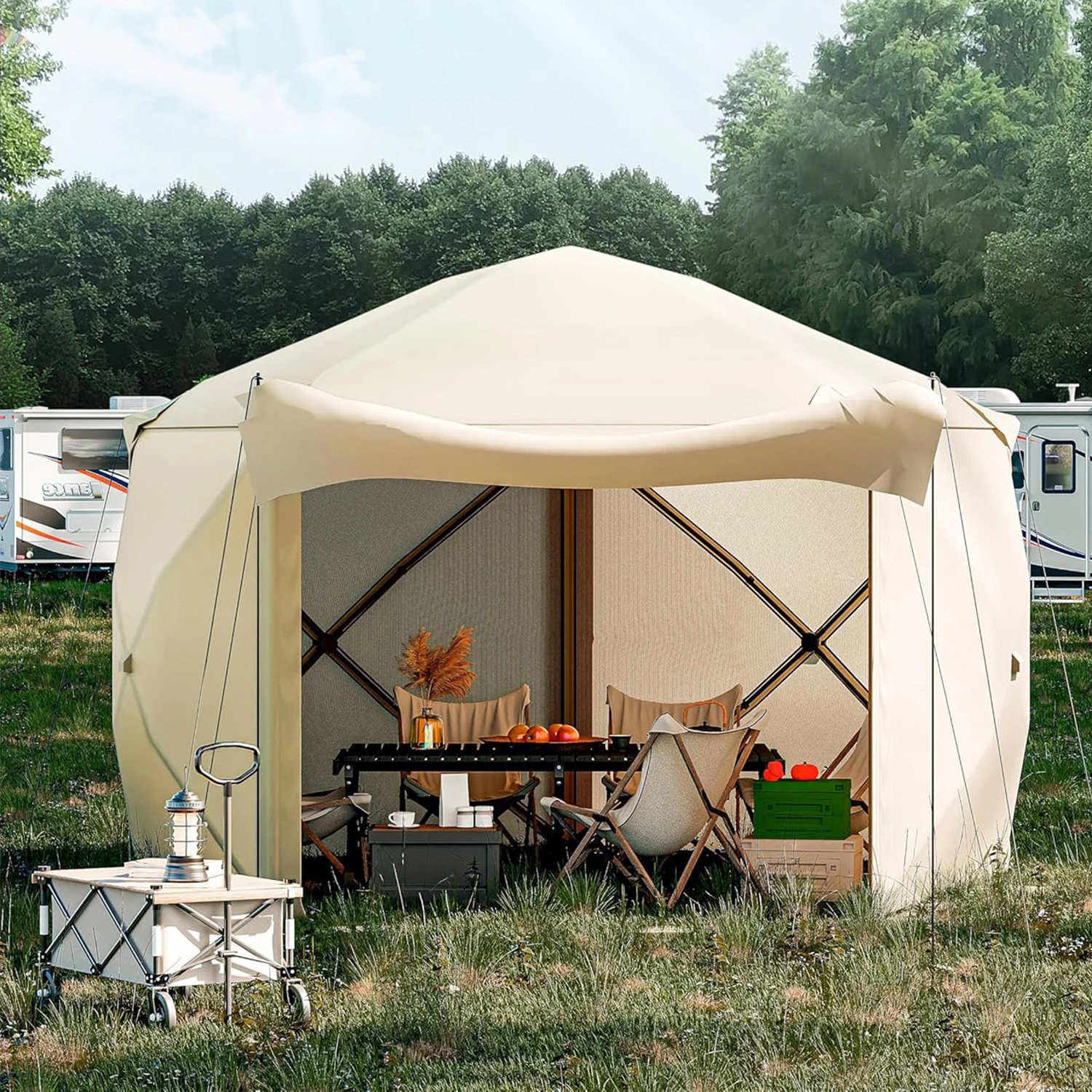 

Pop-Up Screen Tent Gazebo 10 x 10 Ft Camping Canopy Instant Shade Featuring 5 Removable Privacy Canopy 210D Oxford Fabric