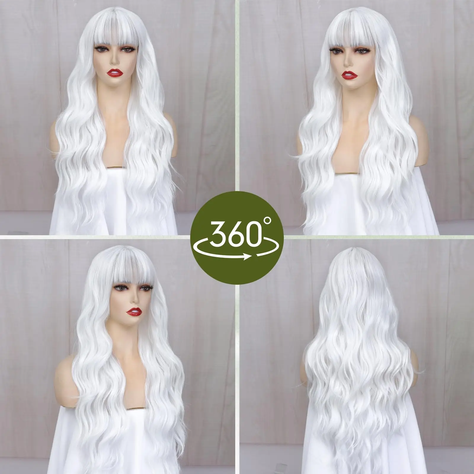 White wavy curly hair synthetic wig, Halloween cosplay character costume wig, daily wig, hot-temperature silk wig set