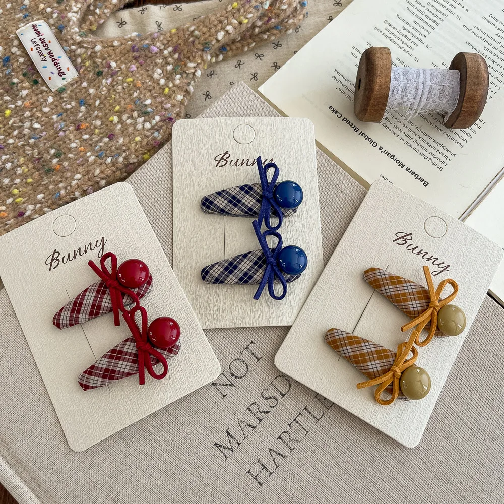 

2pcs Plaid Water Drop BB Clip Children's Hairpin Hair Clip College Style Fashion Girl Bangs Side Clip Hair Accessories Headwear