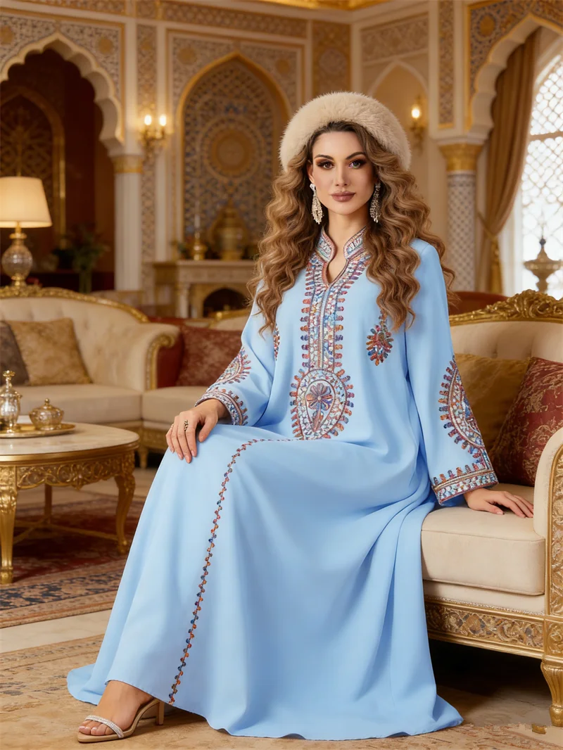 

Eid Embroidery Party Dress Women Muslim Abaya Dubai Kaftan Ramadan Islam Clothing Kebaya Caftan Marocain Femme Robe Vestidos New