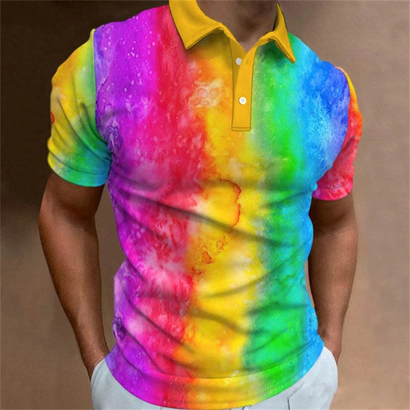 Regenbogen 3d gedruckt Polos hirt für Männer Streifen T-Shirts Sommer lässig Straße Revers Kurzarm Tops lose Polos hirts Mode T-Shirt