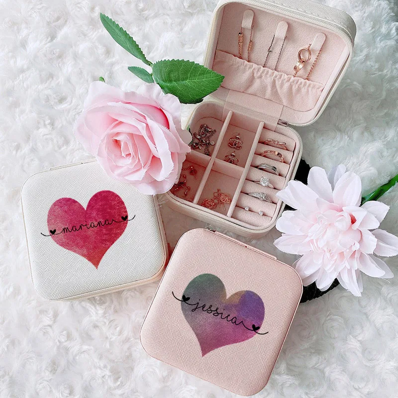 Personalized Girls Jewellery Box Custom Love Hearts with Name Jewelry Case Valentines Day Christmas Gift for Her Jewellery Boxes