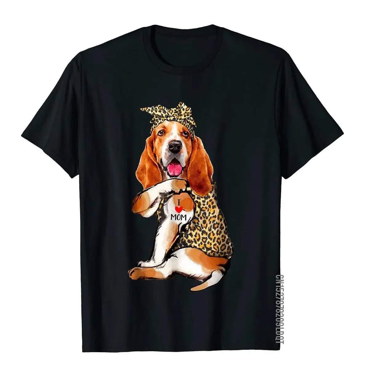 I Love Mom Tattoo Funny Basset Hound Dog With Bandana T-Shirt Man Latest Tight Tops Tees Cotton T Shirts Novelty