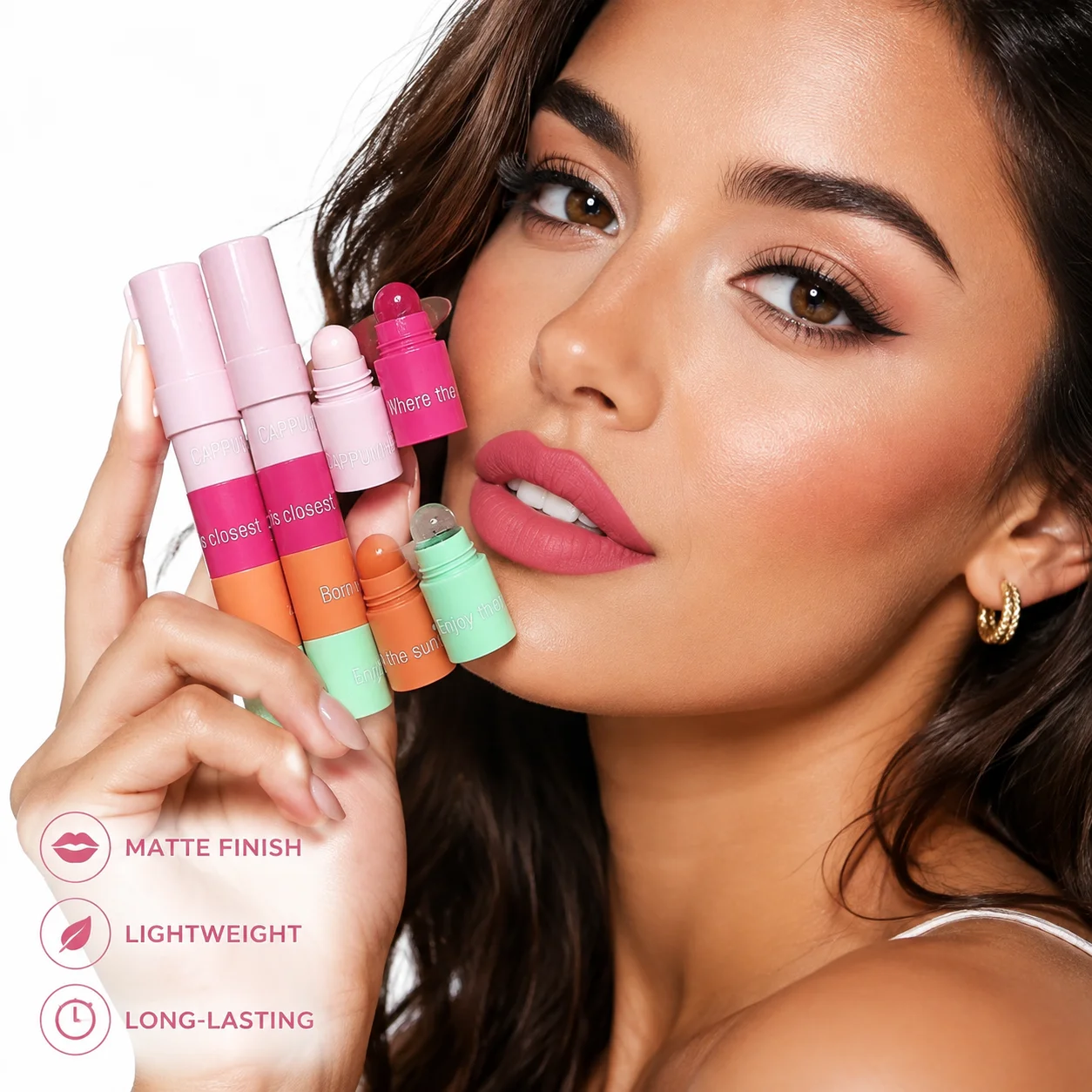 4‑Color Block Lip Balm Stick,Stack Spliced Lipstick Multi‑Shade Design, Travel‑Friendly Versatile Lip Cosmetics
