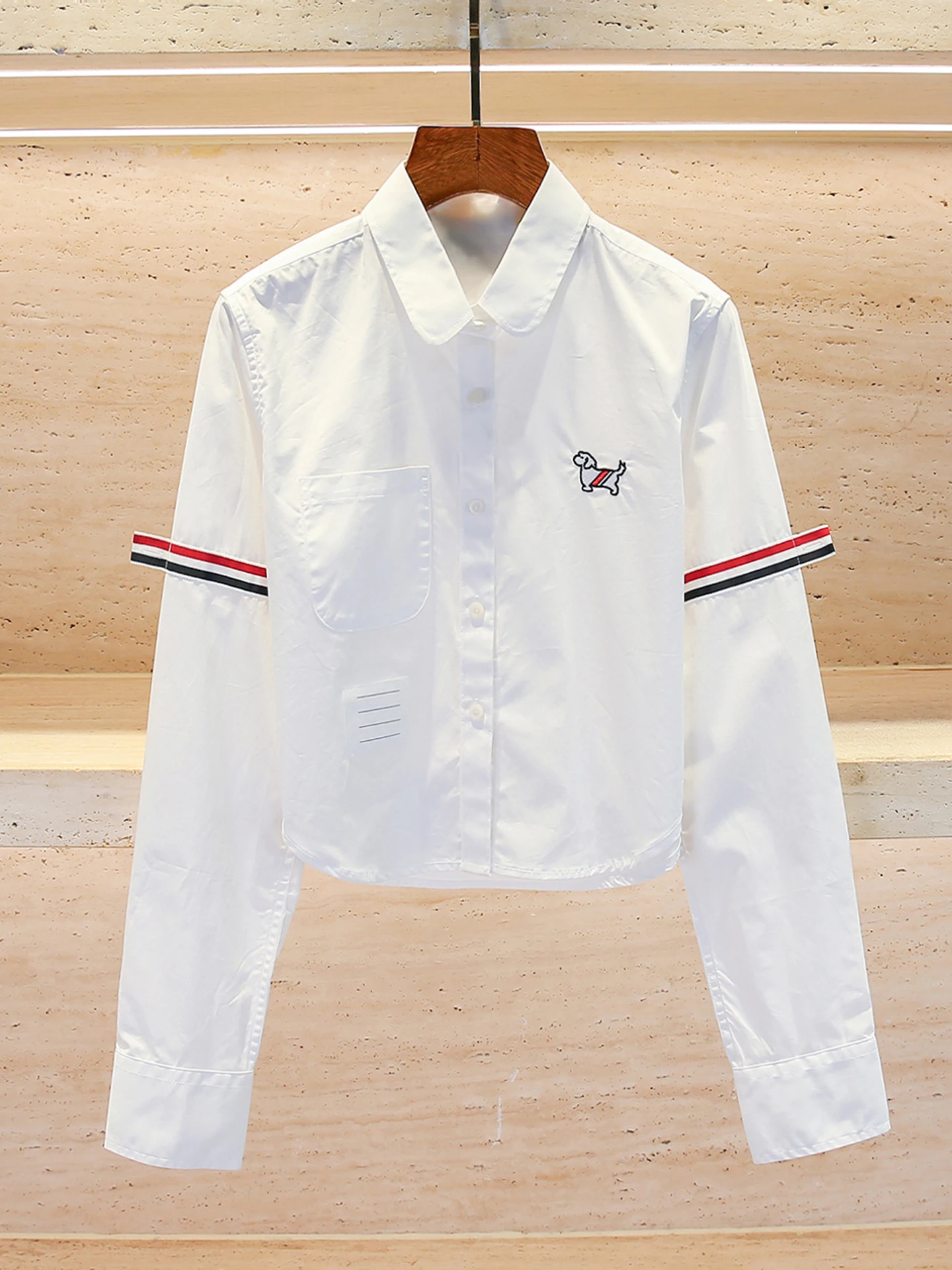 

Ele Women's Casual Striped Embroidered irt ort Sve Turn-down Collar Top for Daily Wear Comfortable Fit Fem Faion