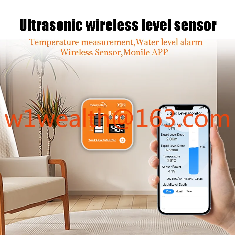 

ME201R Smartlife Tuya APP Wifi Wireless Ultrasonic LCD Temperature Time Display Indicator Water Tank Level Sensor Monitor