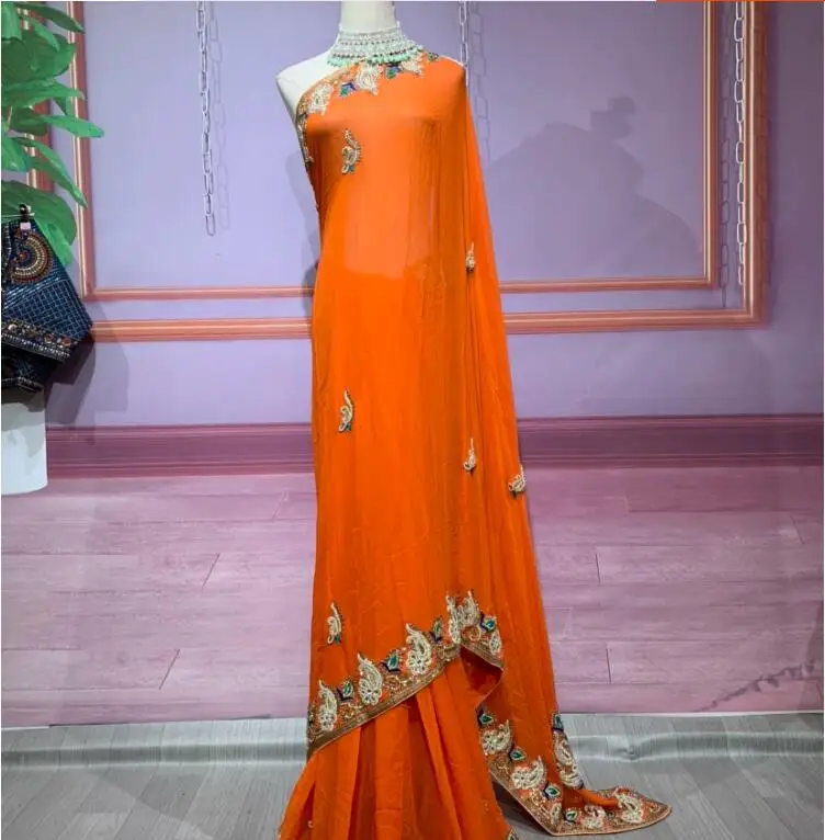 

Traditional Indian Women's Clothing, Elegant and Personalized Party Dress, Orange Sari