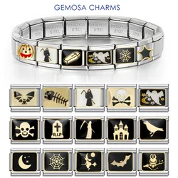 GEMOSA 2025 Fashion Halloween Black Owl Star Moon Bat Ghost Charm Italian Links Fit 9mm Bracelet Making DIY Jewelry